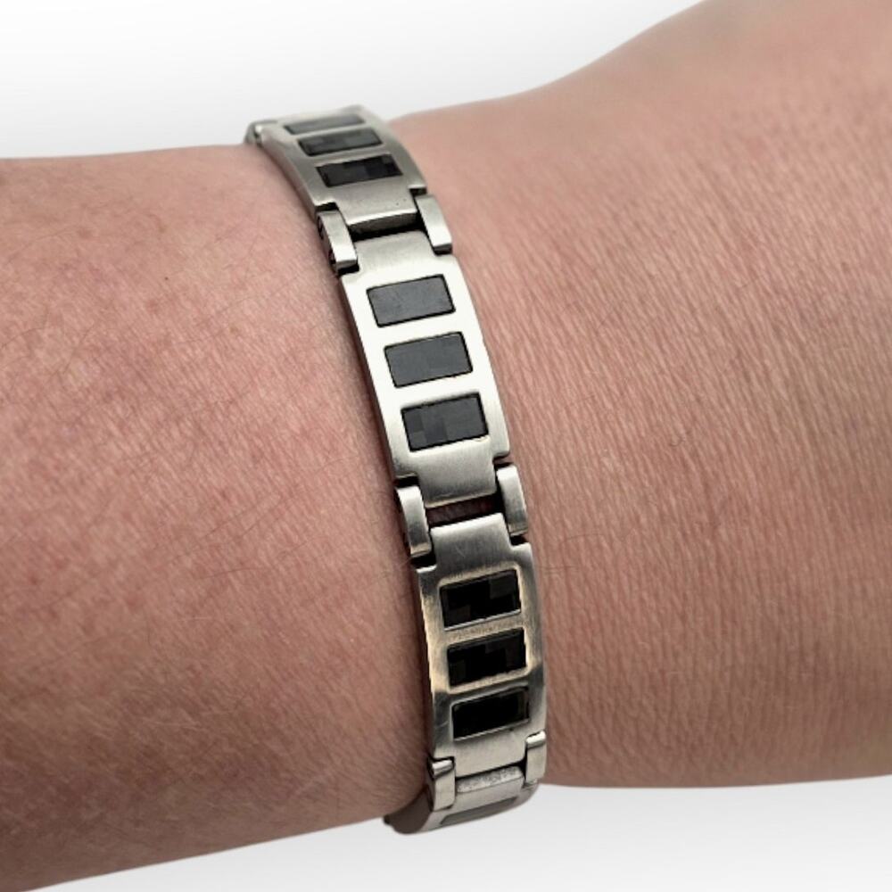 Sabona Stainless Steel Link Bracelet Black Inlay Minimalist